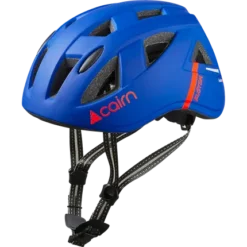 Sinine Kiiver CAIRN Kustom Mat King Blue, laste S-suuruses kiiver halli tausta ees, elegantse disainiga ja kinnitusrihmadega.