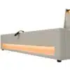 Üheinimesevoodi USB pesaga ja LED valgustusega 90x200 | E-pood Tootemaailm Üheinimesevoodi USB pesaga ja LED valgustusega 90x200, hele kangas, voodi all pehme oranži tooniga LED-valgustus, mugav ja kaasaegne disain.