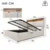 Stiilne voodi USB-C laadijaga ja panipaigaga 160x200, helebeež kangas, avatud panipaik, metallist raam ja detailid peaotsal, mis võimaldab mahutavust kuni 300 kg.