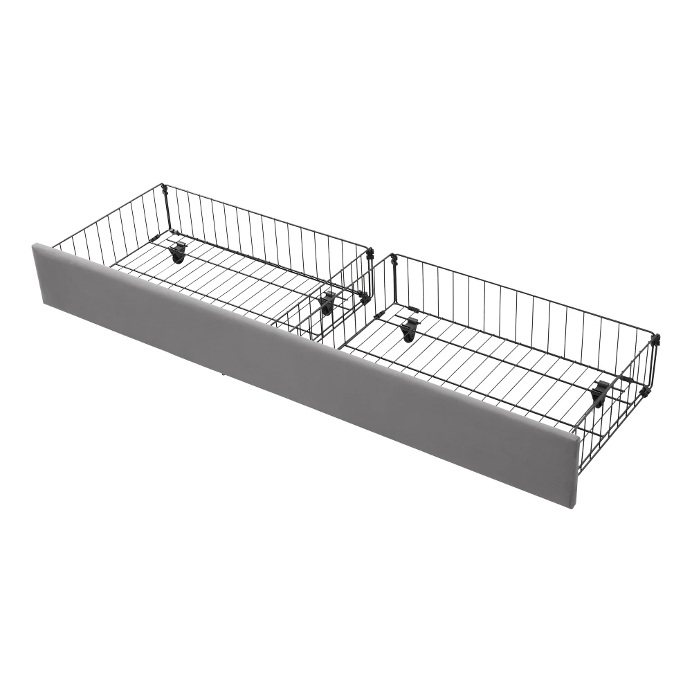 Metallvõrestikust sahtlitega voodialune panipaik, mis sobib ideaalselt Voodi panipaiga ja sahtlitega, sametkattega 160x200. Sahtlid on ratastel, hõlbustades ligipääsu ja hoiustamist.