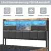 Suur voodi LED-valgustusega ja 4 sahtliga 160x200, musta ja puiduvärvi kombinatsiooniga. Peatsil on sinine LED-valgustus ja kaks praktilist sahtlit minimalistliku disainiga taustal.