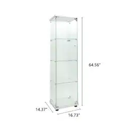 Elegantselt kujundatud klaasvitriinkapp, 165x42x36 cm, läbipaistva klaasiga ja sisseehitatud LED-valgustusega. Vitriinil on metallist lukustusmehhanism ja tugev alus, mis tagab stabiilsuse. Sobib ideaalselt koduse elutoa minimalistlikuks disainielemendiks.