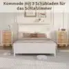 Magamistoas valged ja naturaalsed öökapid kolme sahtliga, mis on paigutatud voodi kõrvale helges ja stiilselt kujundatud interjööris. Komplekt koosneb kahest komplektist, mis on ideaalne tasakaal elegantse ja praktilise sisustuse vahel.