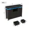 Musta värvi kummut LED valgustusega, millel on kaheksa sahtlit ja USB laadimisport. Kummut mõõtmetega 108 cm lai ja 82 cm kõrge, asetatud valgel taustal koos eraldi näidatud kahe sahtli mõõtmetega.