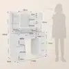 Valgel kosmeetikalaul on LED valgustus ja kokku seitse praktilist sahtlit, mis on asetatud 140x110x40 cm lauaplaadi alla ja külgedele. Laud on varustatud ka peegliga, mille ümber on LED valgus, et tagada täiuslik valgustus meikimiseks. Taustal on nähtav siluett, mis aitab mõista toote mõõtmeid ruumis.
