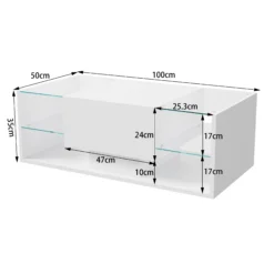 Diivanilaud LED valgustusega, läikiv lakk, suurus 100x50x35, koos funktsionaalsete sahtlite ja kaasaegse disainiga.