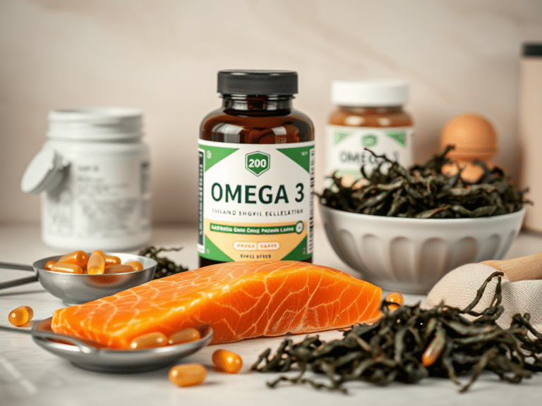 Kuidas valida Omega 3 kapsleid? | E-pood Tootemaailm Omega 3 kapslite purk koos kala ja vetikate sümboolikaga