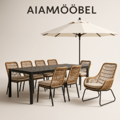 Erinevad aiamööbli komplektid terrassil