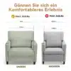 Tugitool linase kattega magamistuppa ja lugemisnurka | E-pood Tootemaailm Vasakul on helesinine linase kattega tugitool, ideaalne magamistuppa ja lugemisnurka. Tugitooli laius on 78cm ja on mugavam võrreldes parempoolse halli tugitooliga, mille laius on 37.66cm.
