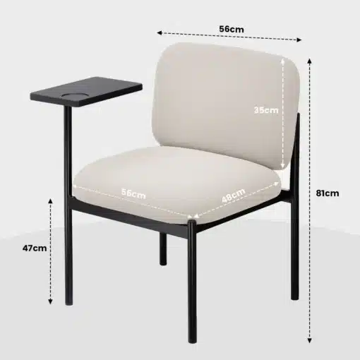 Tugitool metalljalgade ja lugemisalusega | E-pood Tootemaailm Elegantses minimalistlikus stiilis tugitool, millel on mugav kreemjas polsterdus ja vastupidavad mustad metalljalad. Toolile on kinnitatud praktiline lugemisalus, mis sobib suurepäraselt kontorisse või lugemisnurka.