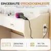 Tualettlaud LED valgustusega ja viie sahtliga | E-pood Tootemaailm Valge tualettlaud LED valgustusega ja viie sahtliga, mille ääres on föön ja pistikupesa. Esiplaanil on näha pehmed toonid ja elegantne disain, loodud stiilseks ja praktiliseks meigiruumiks.