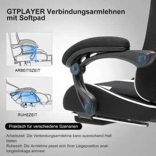 Kontoritool kangast ergonoomiline jalgtoega mänguritool | E-pood Tootemaailm Kontoritool kangast ergonoomiline jalgtoega mänguritool musta kangaga, pehmete polsterdatud käetugedega, reguleeritav töö- ja puhkeasend.