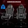 Mänguritool ergonoomiline seljatoega must XGC02 | E-pood Tootemaailm Mänguritool ergonoomiline seljatoega must XGC02, mustast ja hallist materjalist tool, millel on mugav seljatugi ja pehme polsterdus; tool on kujutatud tumedal taustal koos mõõtmetega: kõrgus 135 cm, laius 70 cm, kaalupiirang 113 kg.