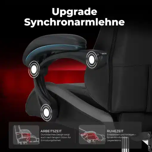Mänguritool ergonoomiline seljatoega must XGC02 | E-pood Tootemaailm Mänguritool ergonoomiline seljatoega must XGC02, keskendudes modernse disainiga sünkroonsete käetugedele, mis on paigutatud mustale polsterdatud istmele, punane ja must taust.