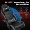 Mänguritool ergonoomiline seljatoega must XGC02 | E-pood Tootemaailm Mänguritool ergonoomiline seljatoega must XGC02, hall nahkkattega ja kaasaskäivate käetugedega, reguleeritava seljatoega. Taustal on sügavpunane muster, näidates erinevaid kallutusnurki vahemikus 90° kuni 135°.