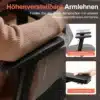 Kontoritool ergonoomiline võrkkattega reguleeritavad käetoed | E-pood Tootemaailm Inimesel on Kontoritool ergonoomiline võrkkattega reguleeritavad käetoed, kus parema käe peal on mugav, must, pehmendatud käetugi. Taustal on osa kirjutuslauast ja sülearvutist.
