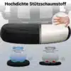 Kontoritool ergonoomiline 3D peatugi ja nimmetugi | E-pood Tootemaailm Kontoritool ergonoomiline 3D peatugi ja nimmetugi koos kõrge tihedusega vahtmaterjaliga, mis pakub käetoele paindlikku ja vastupidavat tuge. Taustal on näha mööblieseme osa ning kujutatakse käsi materjali peal.