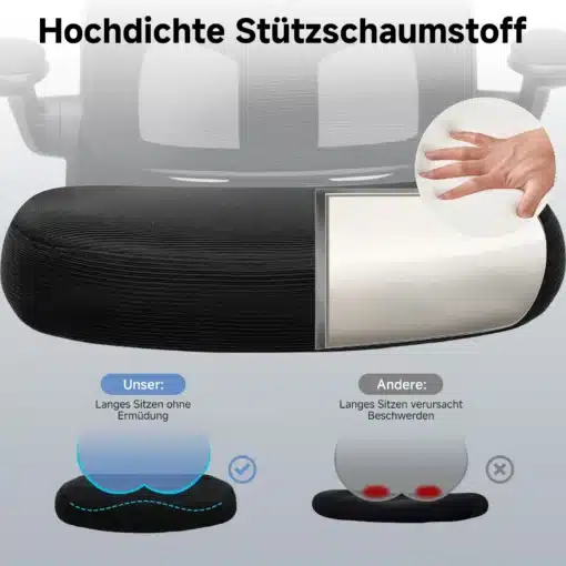 Kontoritool ergonoomiline 3D peatugi ja nimmetugi | E-pood Tootemaailm Kontoritool ergonoomiline 3D peatugi ja nimmetugi koos kõrge tihedusega vahtmaterjaliga, mis pakub käetoele paindlikku ja vastupidavat tuge. Taustal on näha mööblieseme osa ning kujutatakse käsi materjali peal.
