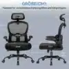 Kontoritool ergonoomiline 3D peatugi ja nimmetugi | E-pood Tootemaailm Kontoritool, millel on ergonoomiline 3D peatugi ja nimmetugi, musta värvi polstriga, reguleeritavad käetoed ja rattad, istub hallil taustal, mõõdud on esindatud sentimeetrites.