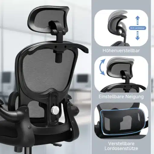 Kontoritool ergonoomiline 3D peatugi ja nimmetugi | E-pood Tootemaailm Kontoritool ergonoomiline 3D peatugi ja nimmetugi, musta värvi, millega kaasnevad reguleeritavad funktsioonid, asub kaasaegses kontorikeskkonnas. Tooli disain on kasutajasõbralik, valmistatud kvaliteetsetest materjalidest, et pakkuda optimaalset tuge seljale ja kaelale.