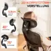 Naine istub modernsel, ergonoomilisel mustal kontoritoolil, millel on läbipaistev võrk ja reguleeritav peatoe mehhanism. Taustal on hele sein ja taime dekoratsioonid.