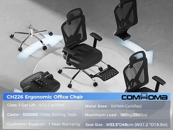 Kontoritool ergonoomiline 3D peatugi ja nimmetugi must, terasest jalarist, ratastel, musta värvi, mugava võrguseljatugedega avaras kontorikeskkonnas.