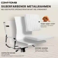 Mugav kontoritool ergonoomiline käetugedega pöörlev hõbedase metallraamiga ja pehme teddy-sametmaterjaliga. Toolil on tugev metallist raam ja mugav pehmendus, ideaalseks isteasendiks.