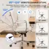 Mugav kontoritool ergonoomiline käetugedega pöörlev | E-pood Tootemaailm Ergonoomiline pöörlev mugav kontoritool valge polsterdusega, metallik-hõbedase jalaga ja käetugedega, asub puidust põrandal kaasaegses kontoriruumis.