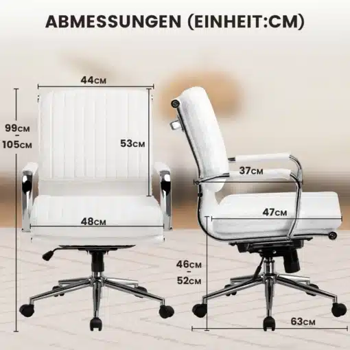 Mugav kontoritool ergonoomiline käetugedega pöörlev | E-pood Tootemaailm Valge pöörlev ergonoomiline kontoritool, millel on reguleeritavad käetoed ja viis ratast jalal, hall taust. Tool on valmistatud pehmest kangast ja metallist.