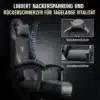 Musta värvi mänguritool jalatoe ja ergonoomiliste omadustega. Toolil on reguleeritav seljatugi ja pehme polsterdatud lapp. Taustal on selgroo graafika, rõhutades ergonoomilist disaini.