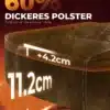 Ergonoomiline arvutitool, paks istmepadi kunstnahk | E-pood Tootemaailm Ergonoomiline arvutitool, paks istmepadi kunstnahk tumedas toonis, paksusega 11.2 cm, punasel taustal koos protsendi ja mõõtudega esile toodud. Pehme ja mugav polster lisab tooli kasutamismugavust.