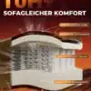 Ergonoomiline arvutitool, paks istmepadi kunstnahk | E-pood Tootemaailm Ergonoomiline arvutitool, millele on lisatud paks istmepadi kunstnahast, näidatakse ristlõikes. Istmepadjas on hingav nahk, kõrgtihedusega vahtpolster, vedrusüsteem ja aluskiht. Taustal on gradientne pruun-oranž disain.