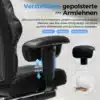 Arvutitool ergonoomiline reguleeritav | E-pood Tootemaailm Mustad reguleeritavad pehmendatud käetoed Arvutitool ergonoomiline reguleeritav, taustaks hele muster. Käetugede kõrgus on näidatud 40 cm ja 32 cm vahel, rõhutades mugavust ja ergonoomilisust.