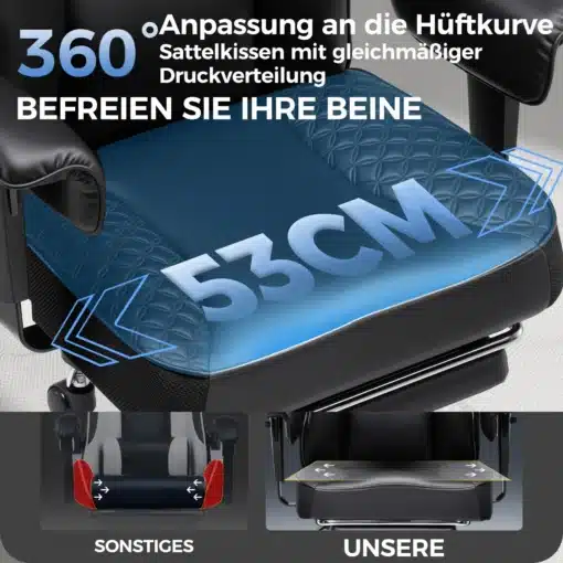 Arvutitool ergonoomiline reguleeritav | E-pood Tootemaailm Arvutitool ergonoomiline reguleeritav sinise ja musta istmepadja ning ühtlase survet jaotava disainiga. Istmepadi on 53cm lai ja kohandatud mugavaks istumiseks, toetades kasutaja keha kaarduvusi.