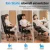 Arvutitool ergonoomiline reguleeritav | E-pood Tootemaailm Kolm pilti inimesest mugaval, ergonoomilisel ja reguleeritaval mustal arvutitoolil valgete seinte ning puidust parketiga kontoris. Iga pilt näitab erinevat asendit: töötamine, lugemine ja puhkus.