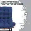 Kiiktool paksu istmepadjaga sise- ja välistingimustesse | E-pood Tootemaailm Sinine kiiktool paksu istmepadjaga, mis on valmistatud kvaliteetsest polüestrist, seistes siseruumis halli tausta ees. Tekst ja ikoonid rõhutavad UV-kiirguse, vee ja määrdumise vastupidavust.