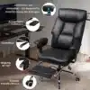 Vastupidav arvutitool ergonoomiline, reguleeritav jalatugi | E-pood Tootemaailm Vastupidav must nahast arvutitool, millel on ergonoomiline disain ja reguleeritav jalatugi. Nähtavad reguleeritavad käetoed ja metallist rattad, mugav kodukontori keskkonna jaoks.