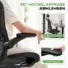 Kontoritool ergonoomiline võrkpehmendus reguleeritava peatoega | E-pood Tootemaailm Kontoritool ergonoomiline võrkpehmendus reguleeritava peatoega ja 90-kraadise tõstetava käetoega, modernses kontoris ecru värvi kardinate taustal.