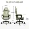 Ergonoomiline arvutitool hingav kangas reguleeritav | E-pood Tootemaailm Roheline ergonoomiline arvutitool hingavast kangast, reguleeritav, mõõtmetega 54.6cm laius, 87.63cm kõrgus, nähtav ees- ja külgvaates valgel taustal.