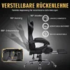 Soodne ergonoomiline kontoritool massaažiga kuni 150 kg | E-pood Tootemaailm Arvutitool massaažifunktsiooni ja nimmetoega, reguleeritav, must värvitoon. Toolil on näidatud reguleeritav seljatugi ja pehmed käetoed koos reguleerimisnuppudega. Taustaks hall toon, mis lisab elegantsi.