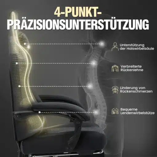Mänguritool kangast ergonoomiline reguleeritav pöörlev | E-pood Tootemaailm Mänguritool kangast ergonoomiline reguleeritav pöörlev, millel on must kangas, kõrge seljatugi ja polsterdatud käetoed, asetub stiilsel hallil taustal. Tooli ergonoomilisi funktsioone kujutatakse nelja eri tugi- ja mugavuspunkti joonistega.