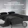 Moodne diivanvoodi magamisfunktsiooniga, kokkupandav | E-pood Tootemaailm Moodne diivanvoodi magamisfunktsiooniga, kokkupandav, musta värvi kangaga kaetud ja metalljalgadel. Pehmed padjad on lisatud, taustaks hele sein, esiplaanil tume pleed.