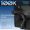 Kontoritool ergonoomiline hingav kangas | E-pood Tootemaailm Kontoritool ergonoomiline hingav kangas musta värvi, näidates tooli käetuge sinise taustal.