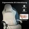 Moodne arvutitool jalatoega ja kõlaritega, featuring ergonoomiline valge disain, pehme polsterdus, reguleeritavad käetoed ja sisseehitatud kõlari funktsioon. Metallraam ja mäluvahtpadjad lisavad mugavust ja toetust.