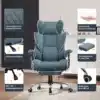 Kontoritool ergonoomiline lai seljatugi taskuvedrudega | E-pood Tootemaailm Kontoritool ergonoomiline lai seljatugi taskuvedrudega, sinine kangas, metallist jalad ratastel, kokkupandava jalatoega, reguleeritav kõrgus. Taustaks heledam kapp ja tumedad vertikaalsed paneelid.