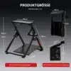 Roolisimulaatori alus reguleeritav kalle PS4 Xbox PC-le | E-pood Tootemaailm Roolisimulaatori alus reguleeritav kalle PS4 Xbox PC-le, must metallkonstruktsioon, mõõtudega 64cm x 84cm maksimaalses suuruses ja 20cm x 43cm kokku panduna, hall taust.
