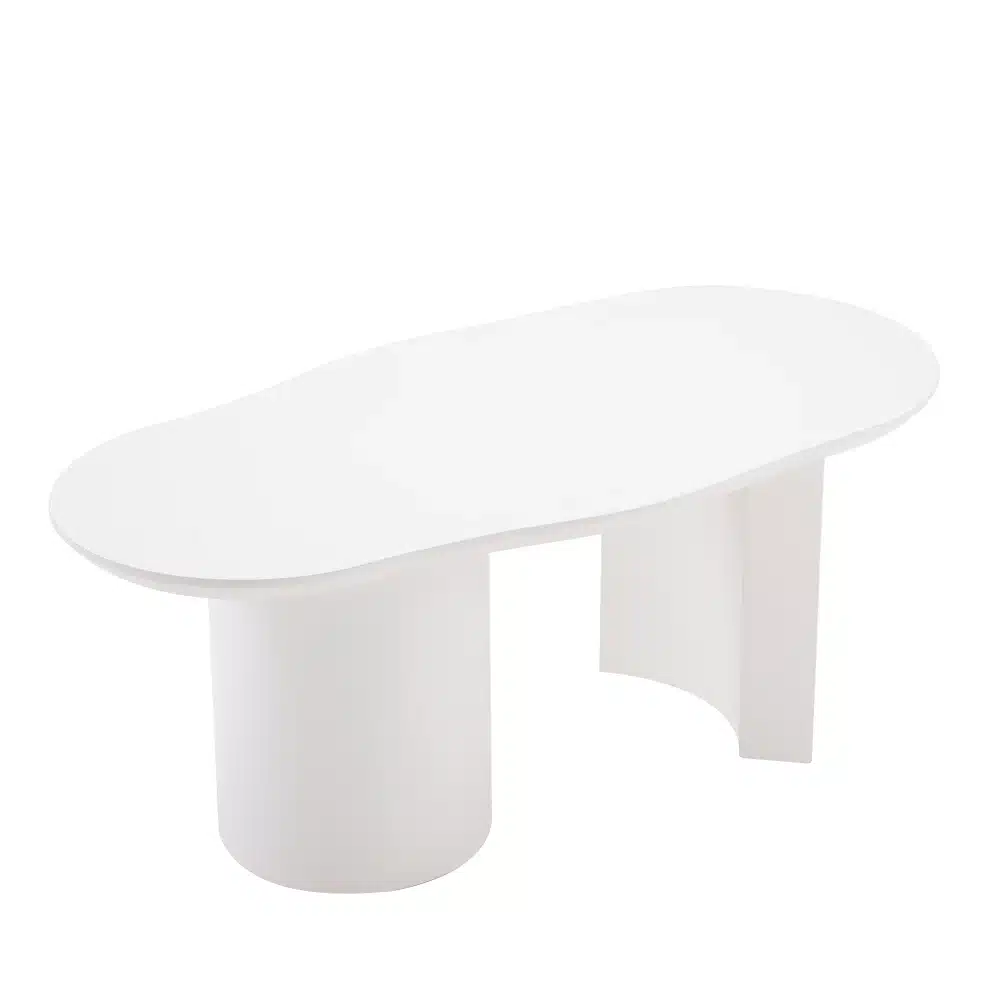 Kohvilaud valge MDF-ga, 100 cm, kaarja disainiga. Laud on elegantse valge viimistlusega, sileda kaarja pinnaga ning modernsete jalgadega. Sobib hästi kaasaegsesse interjööri.