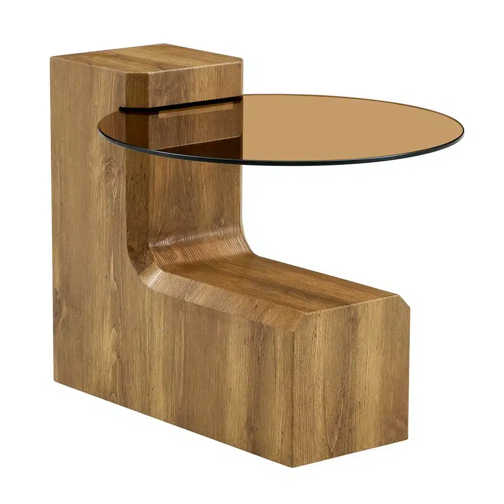Diivanilaud klaas- ja marmorimustriga, eemaldatav alus. Laud on valmistatud soojast pruunist puidust ning sellele on lisatud klaasist ümar pealmine osa. Elegantne ja minimalistlik disain sobib iga elutoa interjööri.