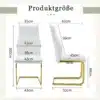 Söögitoolid kõrge seljatoega, valge, kuldne raam, 2 tk | E-pood Tootemaailm Valge kõrge seljatoega söögitool, millel on kuldne raamtugistruktuur. Esitatud on tooli mõõtmed, sealhulgas seljatoe ja istme kõrgus ning laius.