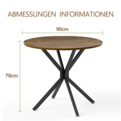 Ümmargune söögilaud mõõtudega 90 cm, metallist jalad ja pruun viimistlus, laua kõrgus 78 cm. Minimalistlik ja stiilne disain sobib igasse koju.